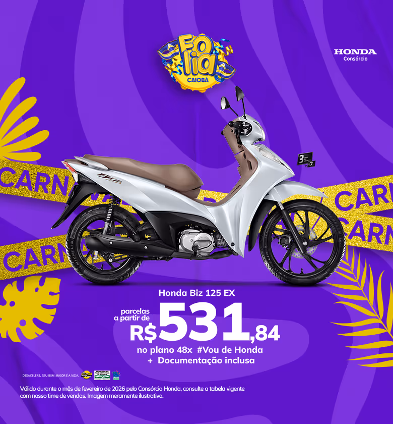Banner Fevereiro 2026 Caiobá Motos Honda Consórcio Biz 125 EX