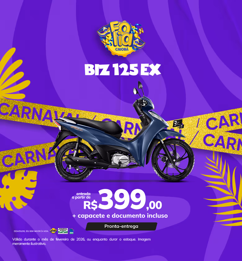 Banner Fevereiro 2026 Caiobá Motos Honda Combo Biz 125 EX