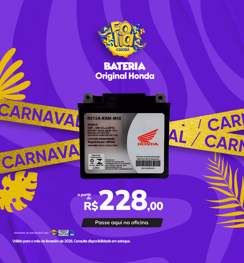 Banner Fevereiro 2026 Caiobá Motos Honda Bateria Original